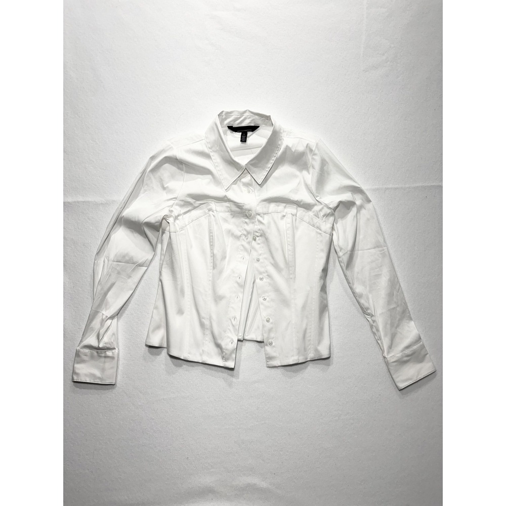 White House Black Market Button Up Shirt Womens 8 White Corset Poplin Top